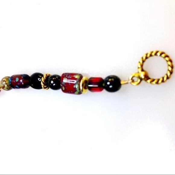 Handmade Beaded Toggle Bracelet Red & Gold - Picture 7 of 10